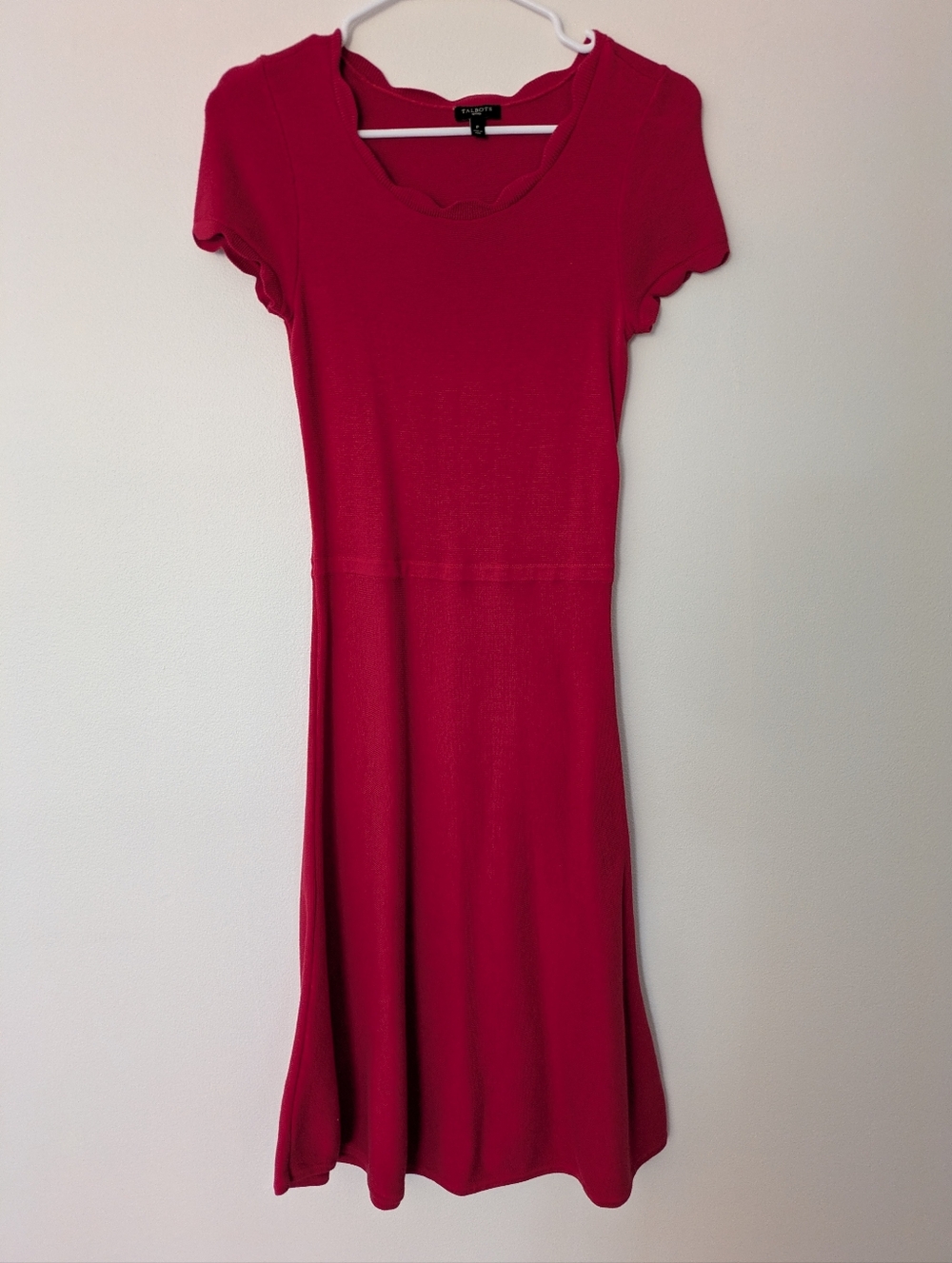 Talbot's Hot Pink Scalloped-Neck Knit Midi Dress ~ Sz P